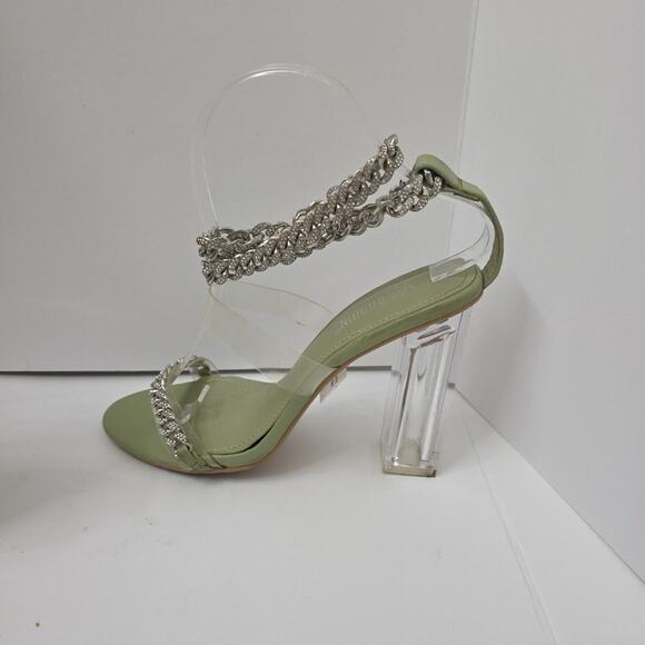 Cape Robbin Silver Green 4.5"block clear heel ankle strap shoe WOMEN Size 7.5 - Picture 5 of 9